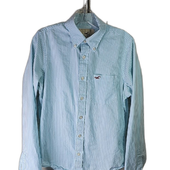 Men's Casual Shirt By Hollister Y2k Button Front Long Sleeve Blue White  Medium - Picture 1 of 5